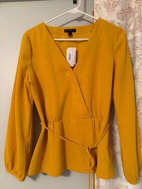 J. Crew Mustard Wrap Peplum Long-Sleeve Top
